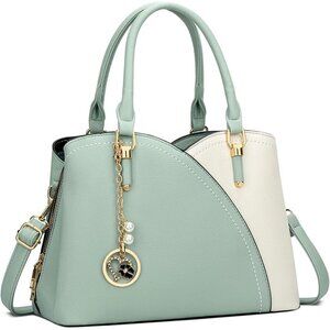 Women’s Green(white) Triple Compartment Satchel Fashion Top Handle Shoulder Bag